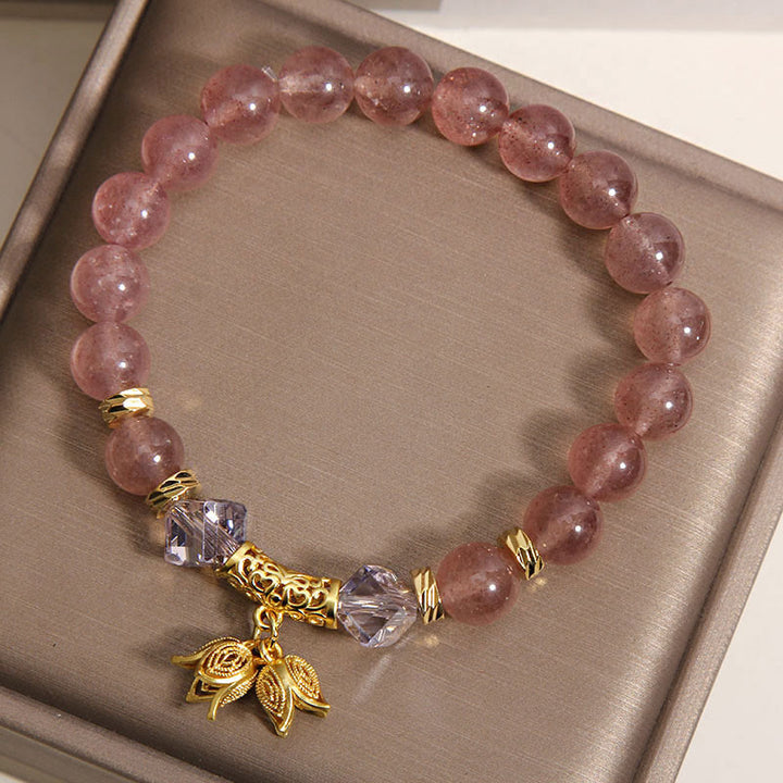 Buddha Stonesスズラン 天然ストロベリークォーツ ポジティブビーズブレスレット - image 8