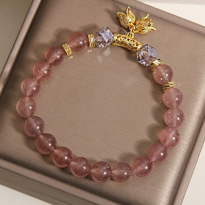 Buddha Stonesスズラン 天然ストロベリークォーツ ポジティブビーズブレスレット - image 7
