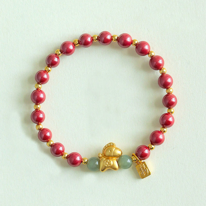Buddha Stones中国の十二支 午年 福文字 辰砂 和田翡翠良縁祈願ブレスレット - インペリアル・シナバー（手首周り：14～17cm） - image 9