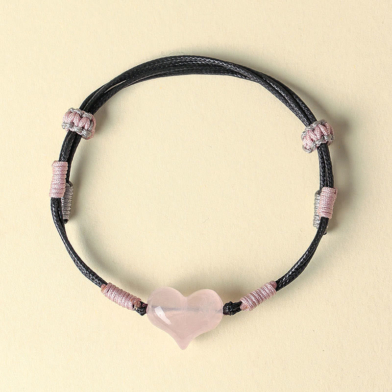 Buddha Stonesナチュラルハートチャーム ピンククリスタル編み紐 温もりブレスレット - image 2