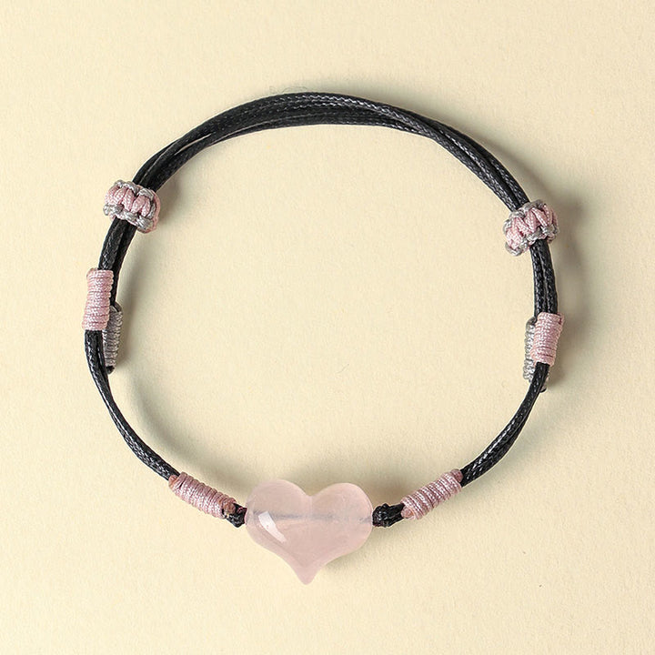 Buddha Stonesナチュラルハートチャーム ピンククリスタル編み紐 温もりブレスレット - image 2