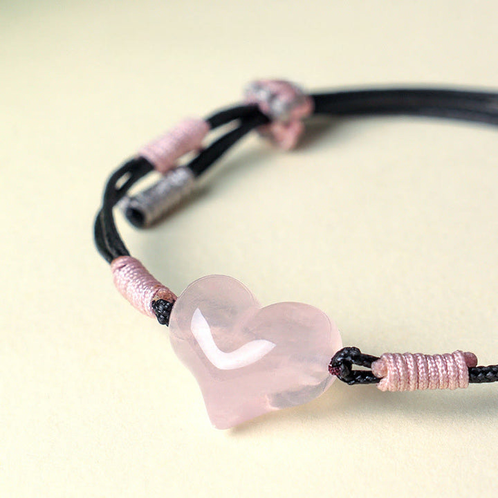 Buddha Stonesナチュラルハートチャーム ピンククリスタル編み紐 温もりブレスレット - image 8