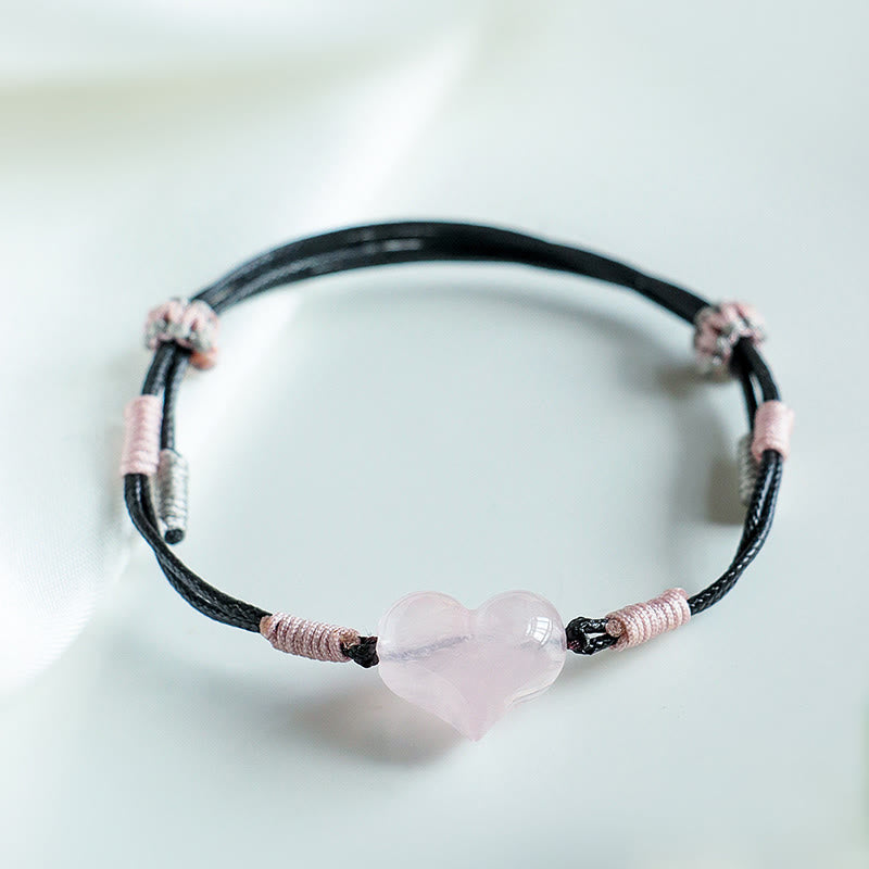 Buddha Stonesナチュラルハートチャーム ピンククリスタル編み紐 温もりブレスレット - image 7