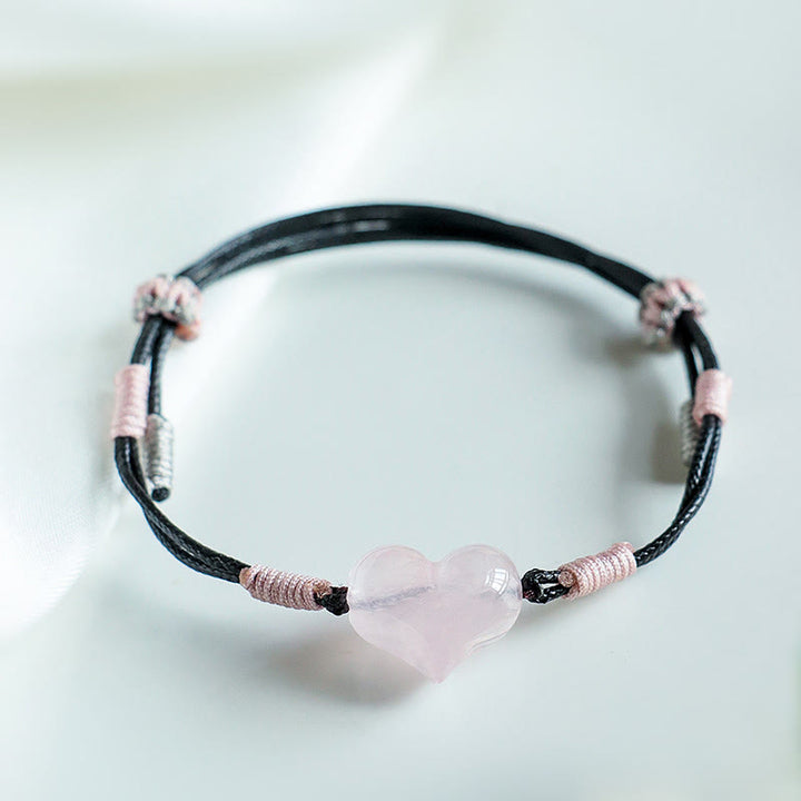 Buddha Stonesナチュラルハートチャーム ピンククリスタル編み紐 温もりブレスレット - image 7