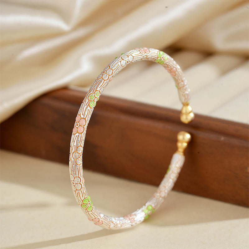 Buddha Stones銅製ハンドメイドエナメルフラワーオープン幸運ブレスレットバングル - image 2