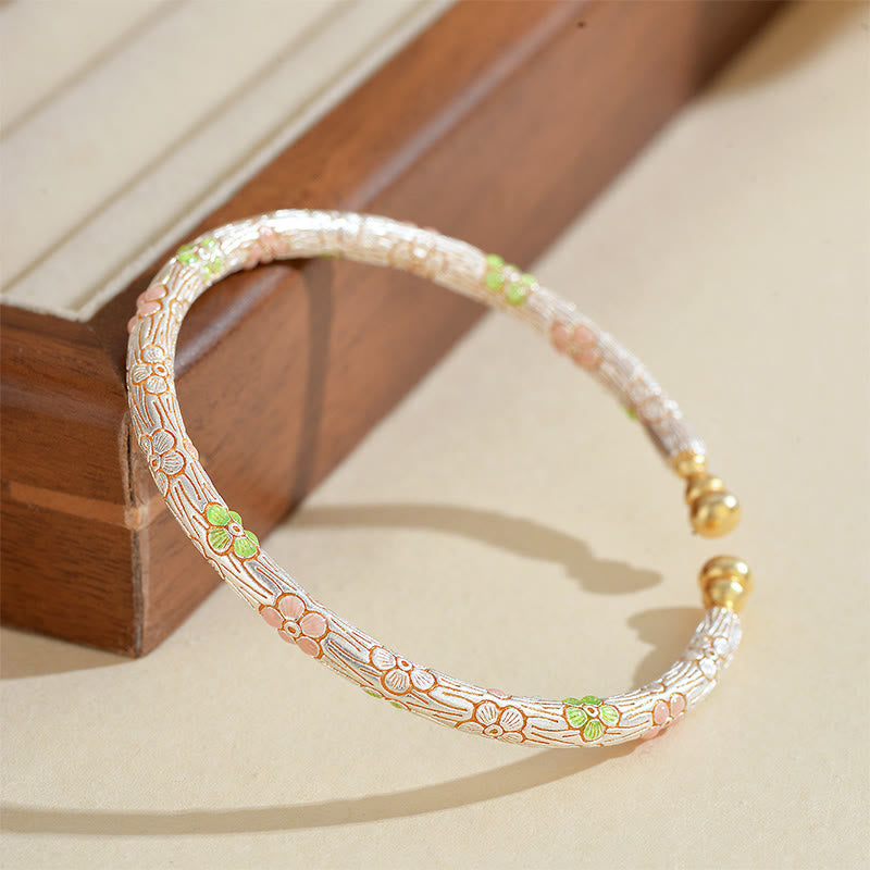 Buddha Stones銅製ハンドメイドエナメルフラワーオープン幸運ブレスレットバングル - 銅真鍮（手首周り：14～19cm） - image 0