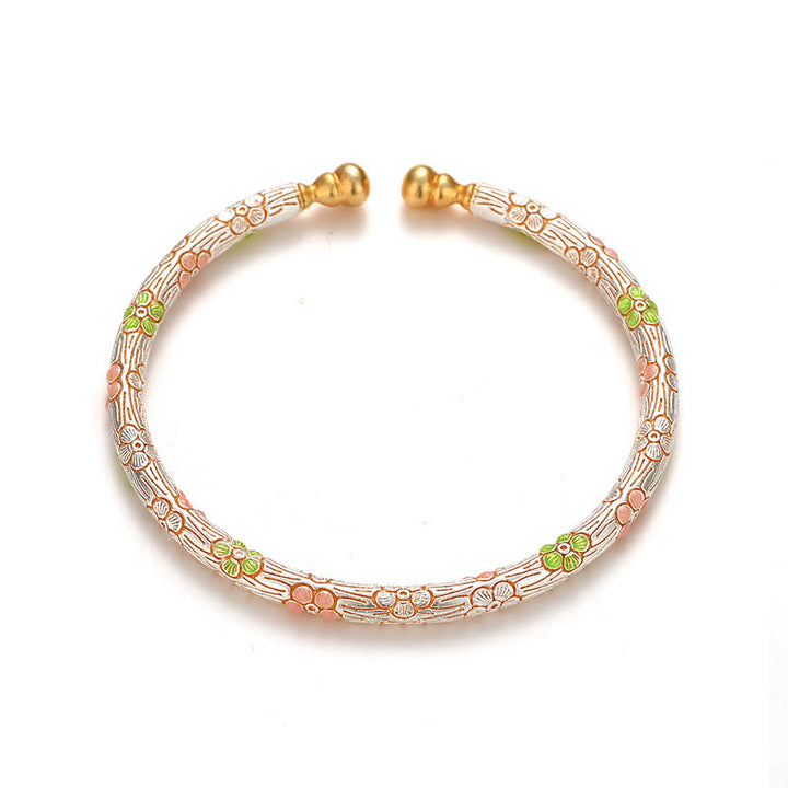 Buddha Stones銅製ハンドメイドエナメルフラワーオープン幸運ブレスレットバングル - image 4