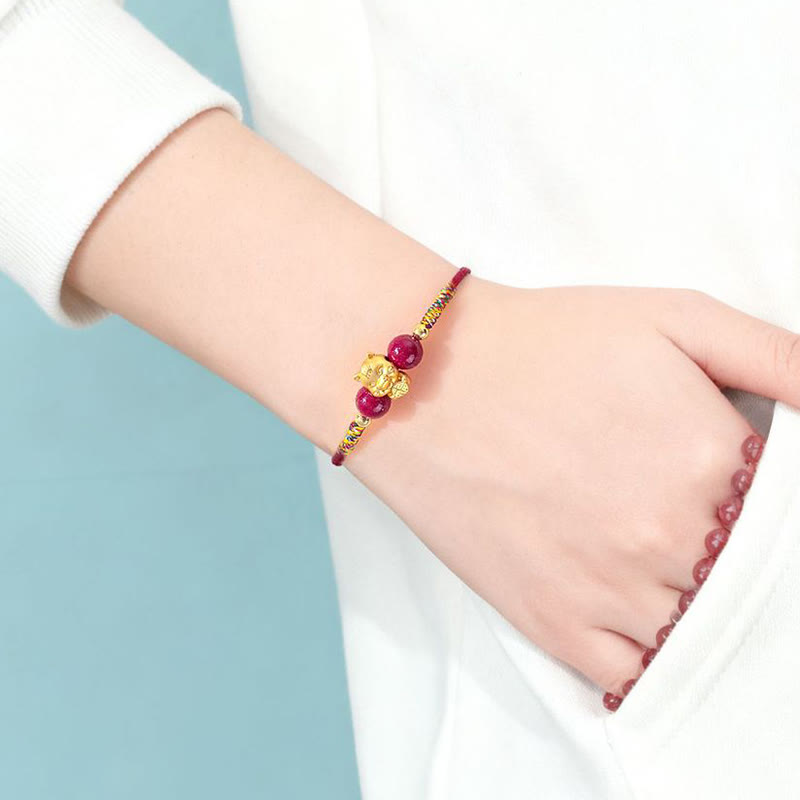 Buddha Stones999スターリングシルバー 午年福文字赤紐辰砂幸運ブレスレット - image 2