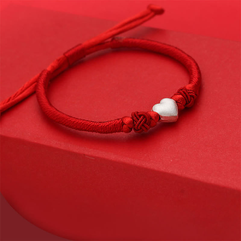 Buddha Stones999スターリングシルバー 3Dハートデザイン赤紐コネクションブレスレット - image 4