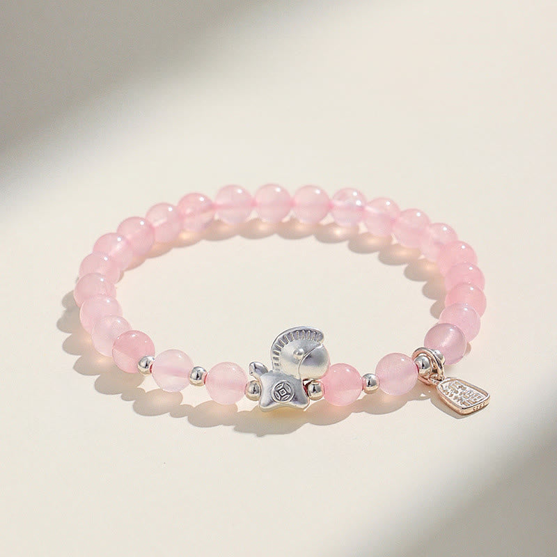 Buddha Stones午年 黒曜石 赤瑪瑙 ピンククリスタル シルバー 成就ブレスレット - ピンククリスタル（手首周り：14～15cm） - image 9