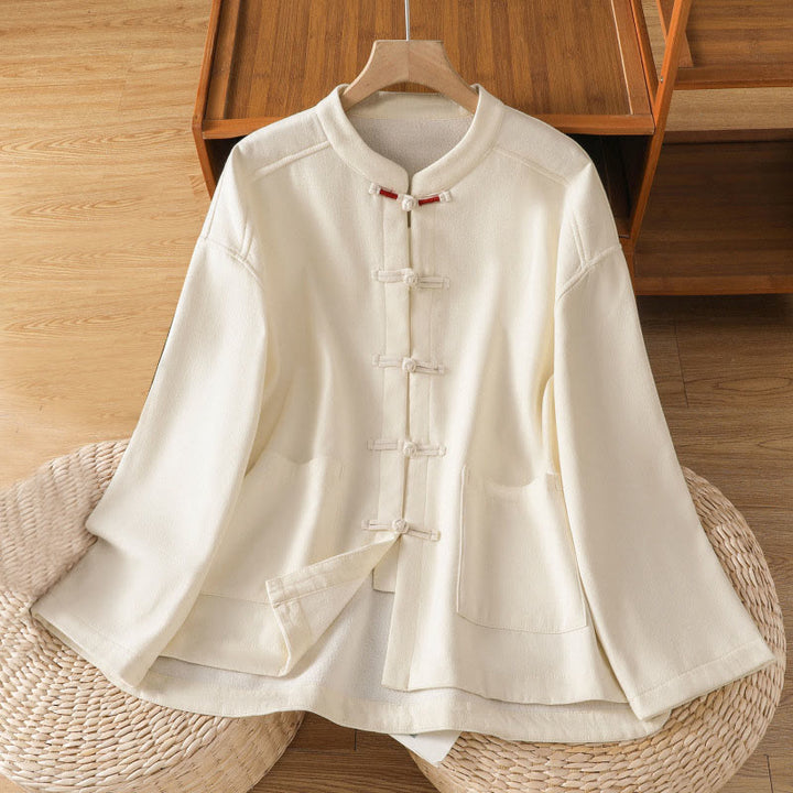 Buddha Stones冬用 フロッグボタン 長袖 コットン フリース裏地 レディース サーマルジャケット ポケット付き - フローラルホワイト - US8-10，UK/AU12-14，EU40-42 (2XL) - image 1