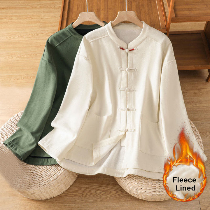 Buddha Stones冬用 フロッグボタン 長袖 コットン フリース裏地 レディース サーマルジャケット ポケット付き - image 22