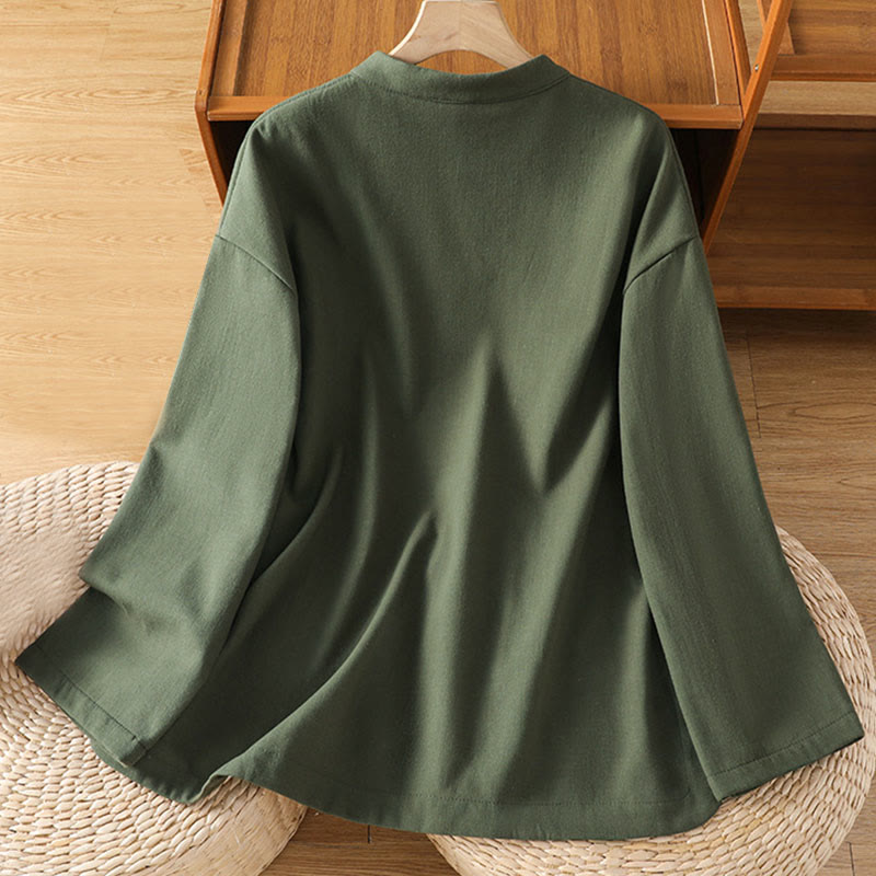 Buddha Stones冬用 フロッグボタン 長袖 コットン フリース裏地 レディース サーマルジャケット ポケット付き - image 14