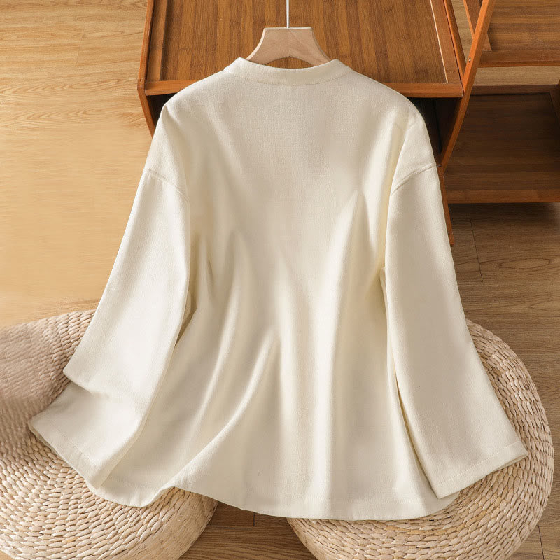 Buddha Stones冬用 フロッグボタン 長袖 コットン フリース裏地 レディース サーマルジャケット ポケット付き - image 2