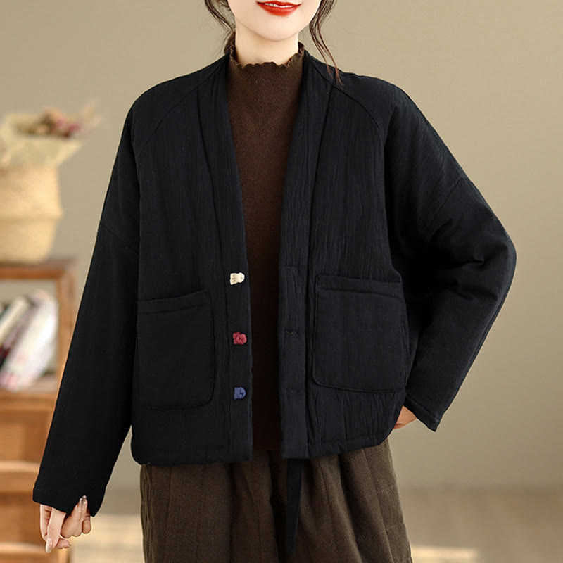 Buddha Stones冬用長袖コットンレディースサーマルジャケット（ポケット付き） - image 1