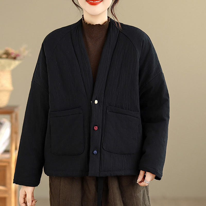 Buddha Stones冬用長袖コットンレディースサーマルジャケット（ポケット付き） - image 5