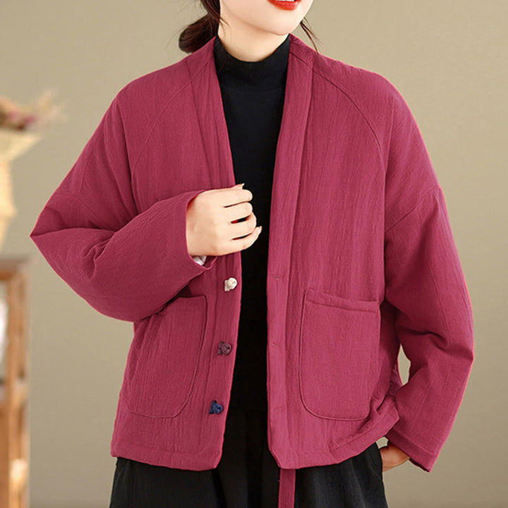 Buddha Stones冬用長袖コットンレディースサーマルジャケット（ポケット付き） - image 10