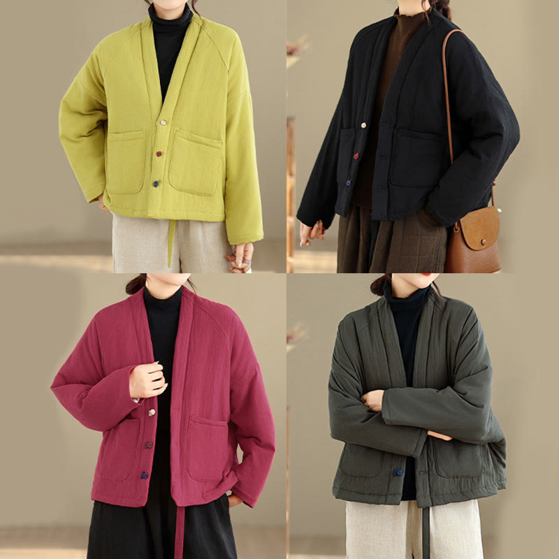 Buddha Stones冬用長袖コットンレディースサーマルジャケット（ポケット付き） - image 33