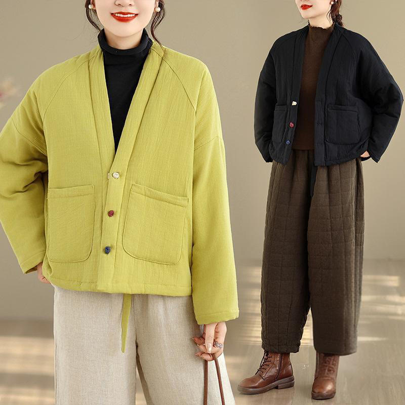 Buddha Stones冬用長袖コットンレディースサーマルジャケット（ポケット付き） - image 32