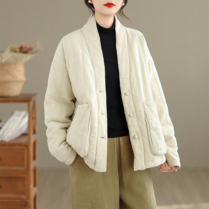 Buddha Stones冬用 無地 長袖 コットン レディース サーマルジャケット ポケット付き - image 4