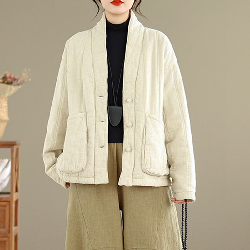 Buddha Stones冬用 無地 長袖 コットン レディース サーマルジャケット ポケット付き - image 5