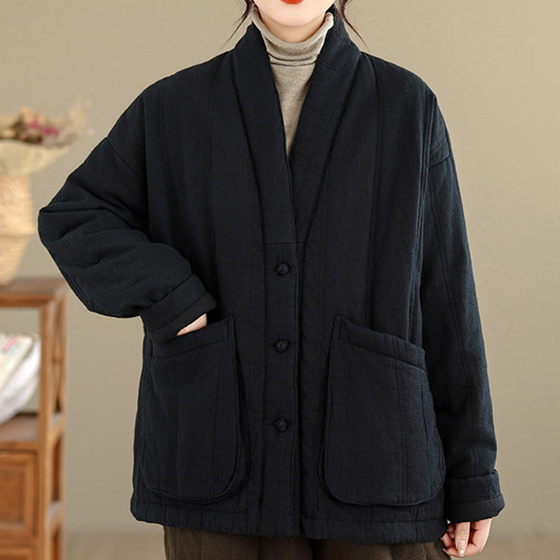 Buddha Stones冬用 無地 長袖 コットン レディース サーマルジャケット ポケット付き - image 18