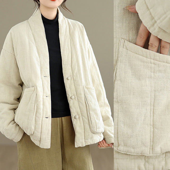 Buddha Stones冬用 無地 長袖 コットン レディース サーマルジャケット ポケット付き - image 7