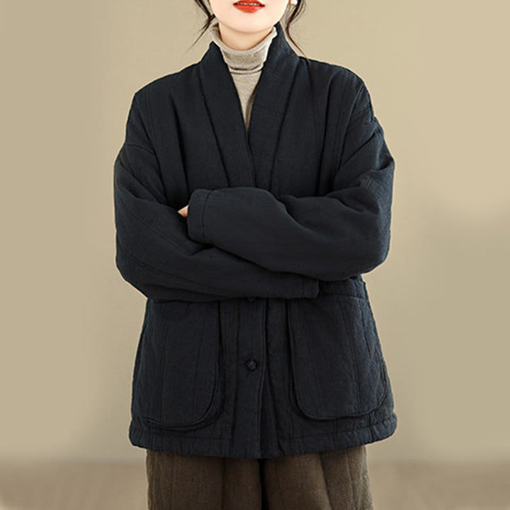 Buddha Stones冬用 無地 長袖 コットン レディース サーマルジャケット ポケット付き - image 22