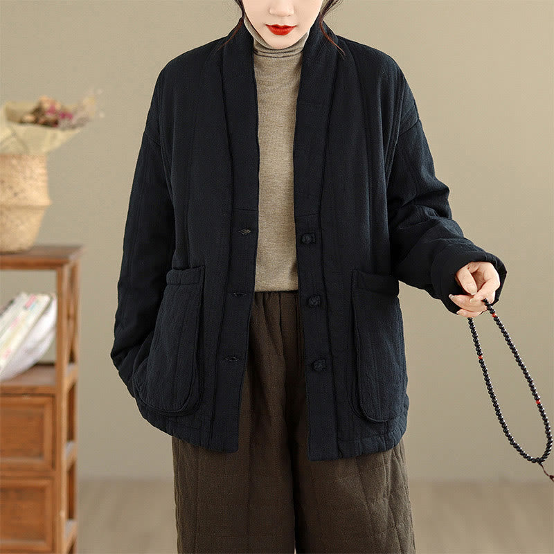 Buddha Stones冬用 無地 長袖 コットン レディース サーマルジャケット ポケット付き - image 21