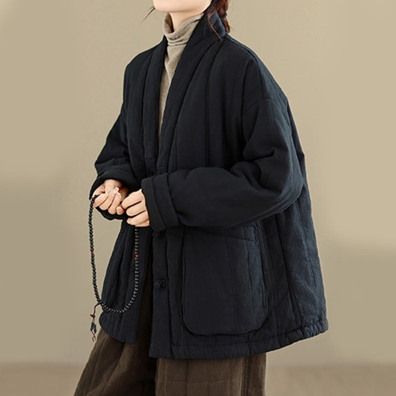 Buddha Stones冬用 無地 長袖 コットン レディース サーマルジャケット ポケット付き - image 20