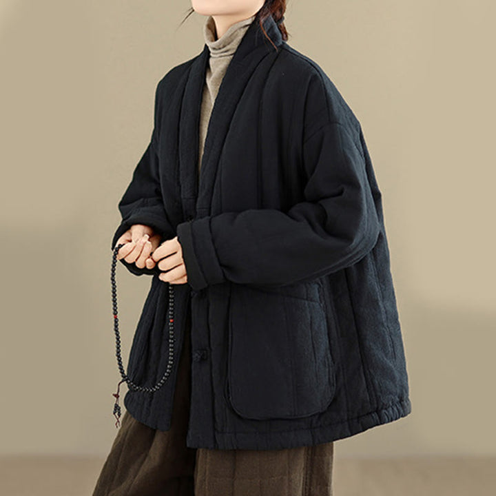 Buddha Stones冬用 無地 長袖 コットン レディース サーマルジャケット ポケット付き - image 20