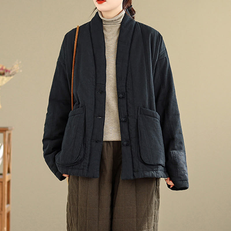 Buddha Stones冬用 無地 長袖 コットン レディース サーマルジャケット ポケット付き - image 17