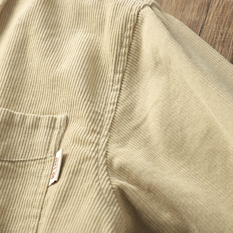 Buddha Stonesラペルコーデュロイ無地メンズ長袖コットン厚手ジャケットポケット付き - image 7