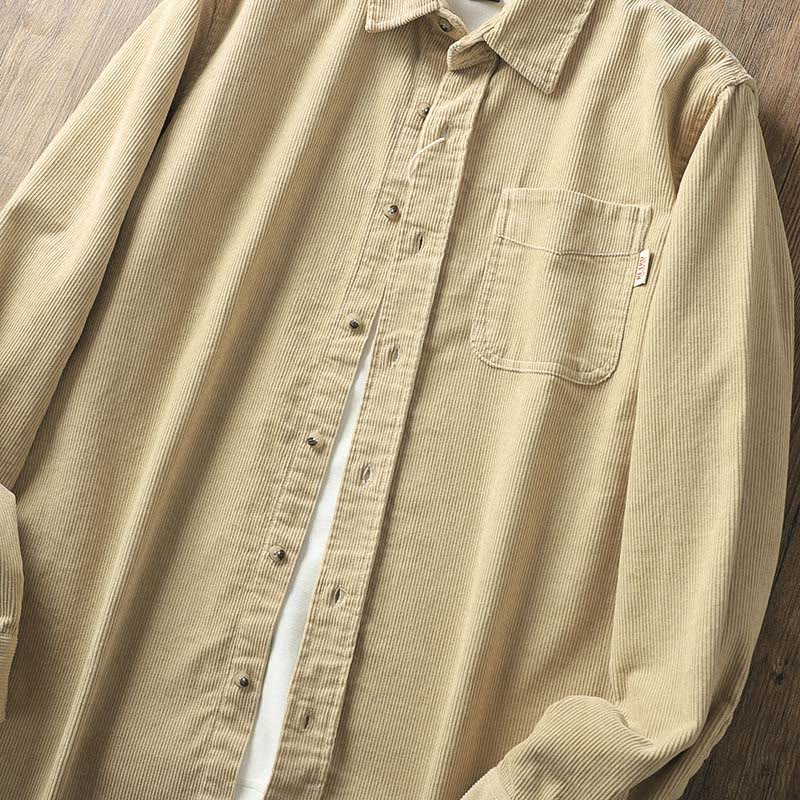 Buddha Stonesラペルコーデュロイ無地メンズ長袖コットン厚手ジャケットポケット付き - image 3