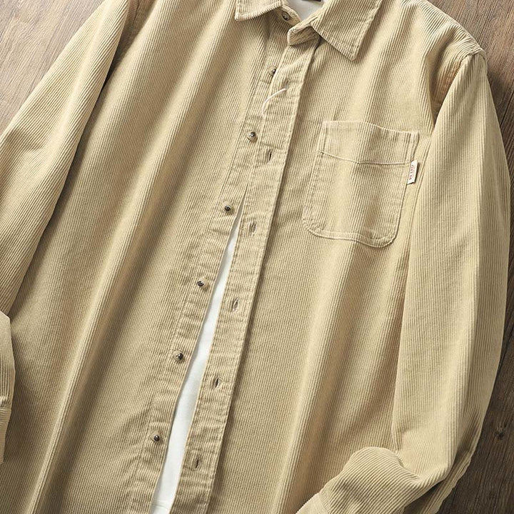 Buddha Stonesラペルコーデュロイ無地メンズ長袖コットン厚手ジャケットポケット付き - image 3