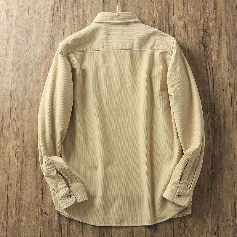 Buddha Stonesラペルコーデュロイ無地メンズ長袖コットン厚手ジャケットポケット付き - image 2