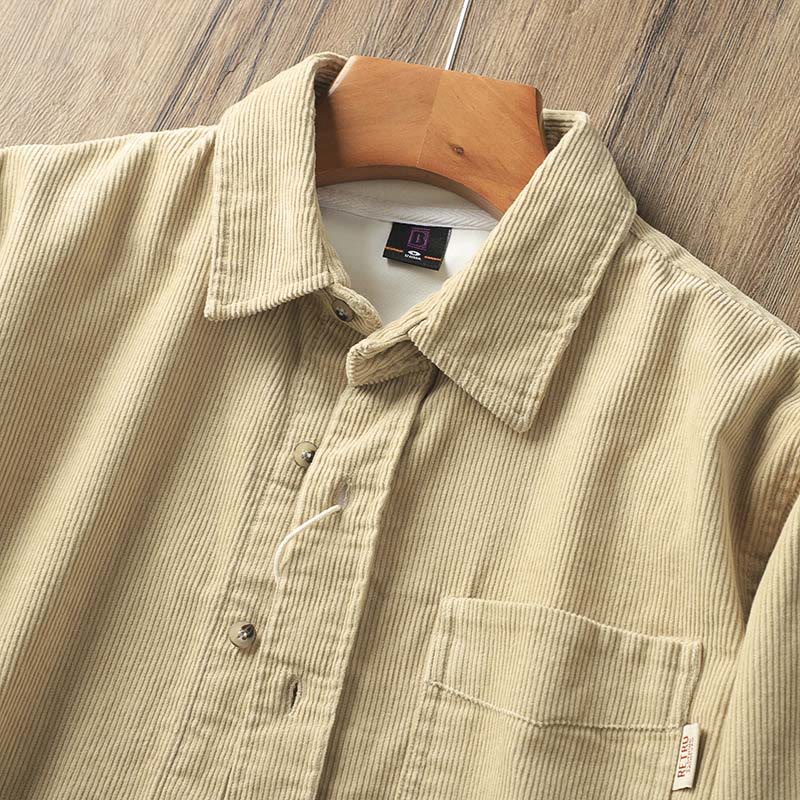 Buddha Stonesラペルコーデュロイ無地メンズ長袖コットン厚手ジャケットポケット付き - image 5