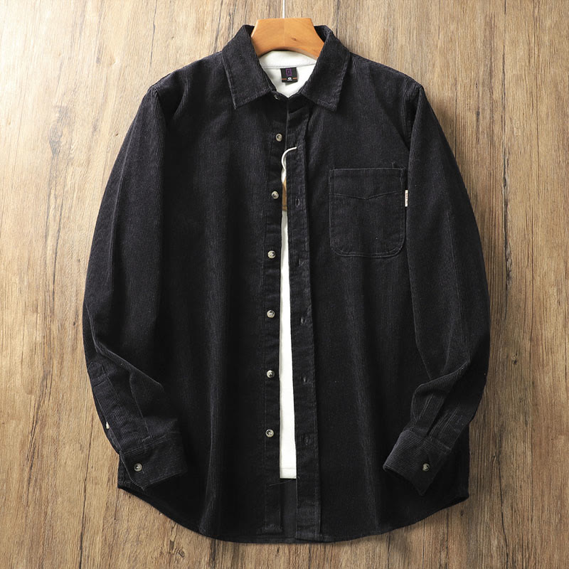 Buddha Stonesラペルコーデュロイ無地メンズ長袖コットン厚手ジャケットポケット付き - 黒 - US/UK/AU40、 EU50 (2XL) - image 13