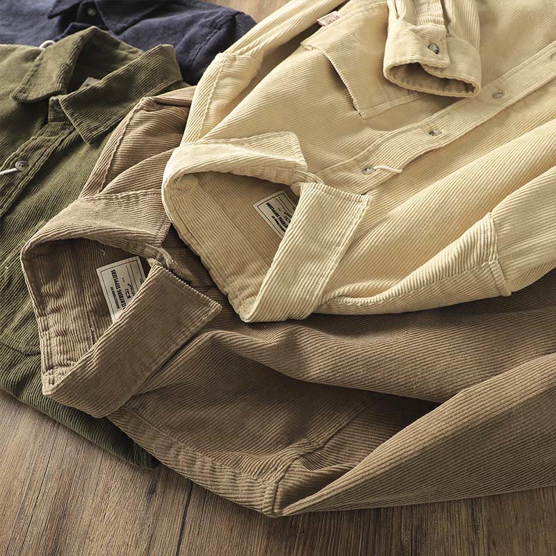 Buddha Stonesラペルコーデュロイ無地メンズ長袖コットン厚手ジャケットポケット付き - image 15