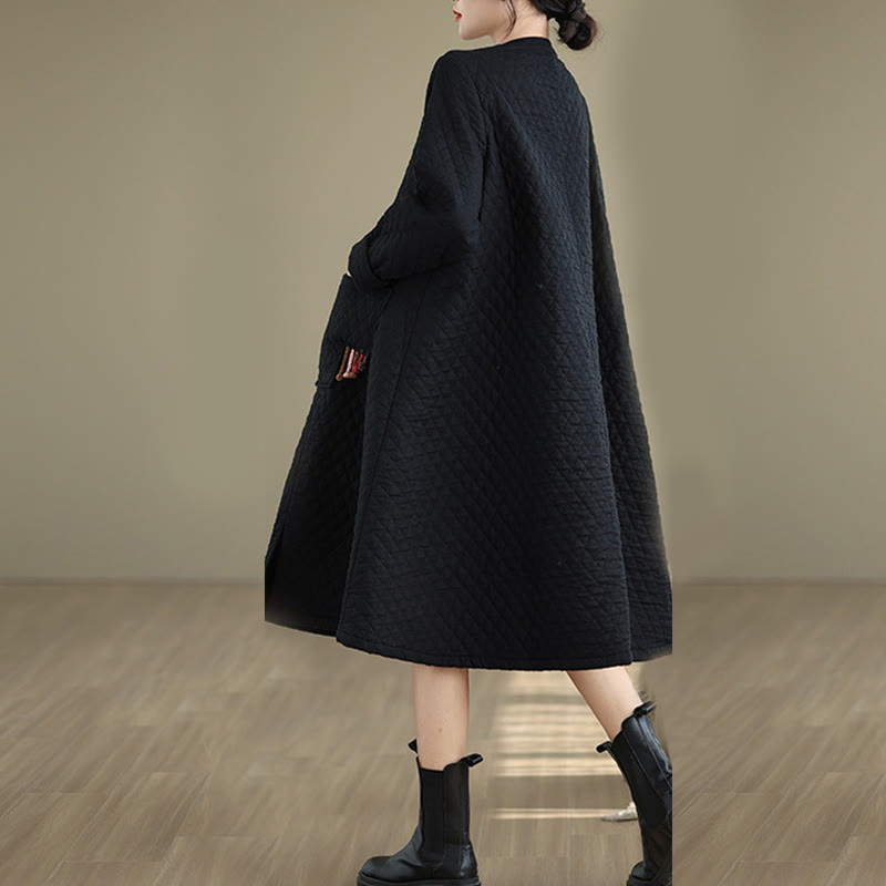 Buddha Stonesダイヤモンド柄ミドル丈レディースコットンコート（ポケット付き） - image 4