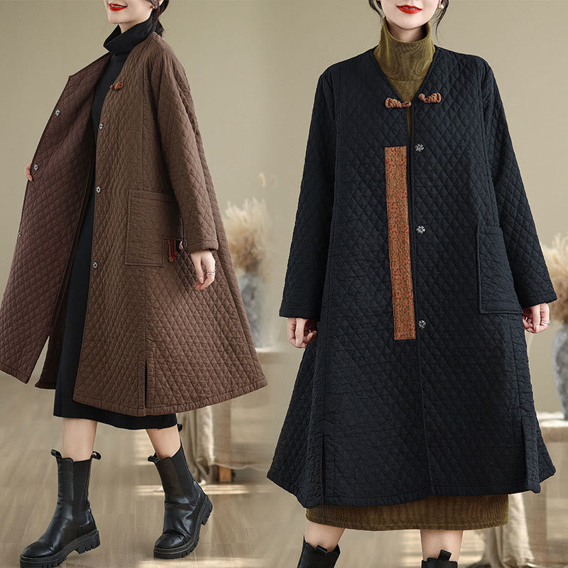 Buddha Stonesダイヤモンド柄ミドル丈レディースコットンコート（ポケット付き） - image 8