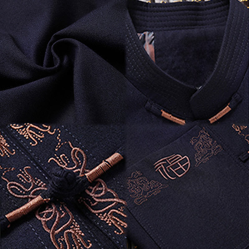 Buddha Stonesフーキャラクター刺繍唐装カエルボタンメンズ長袖ジャケットシャツパンツ - image 4