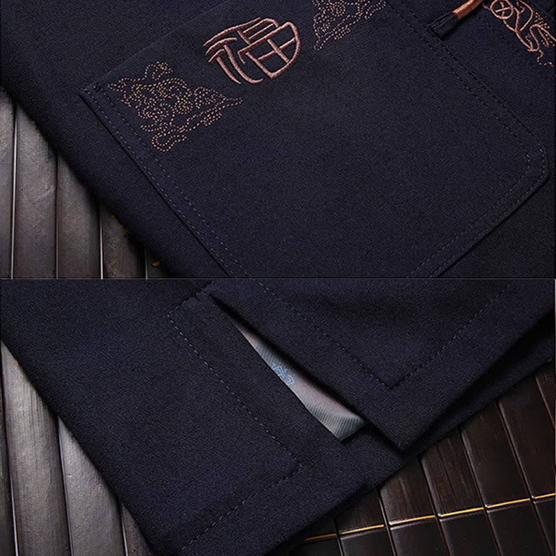 Buddha Stonesと福の文字刺繍入り唐装蛙ボタンメンズ長袖ジャケットシャツパンツ - image 3