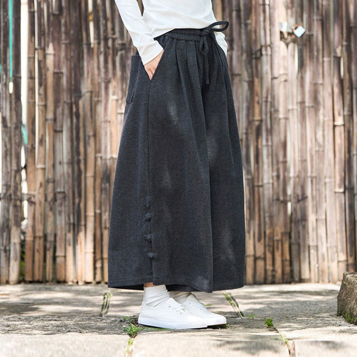 Buddha Stones冬用 中国風 カエルボタンデザイン コーデュロイ サーマル メンズ ワイドレッグパンツ ポケット付き - image 7