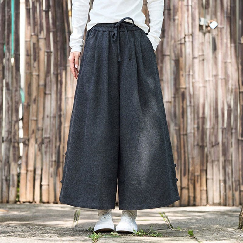 Buddha Stones冬用 中国風 カエルボタンデザイン コーデュロイ サーマル メンズ ワイドレッグパンツ ポケット付き - image 6