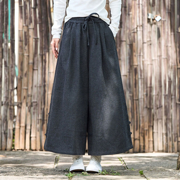 Buddha Stones冬用 中国風 カエルボタンデザイン コーデュロイ サーマル メンズ ワイドレッグパンツ ポケット付き - image 6