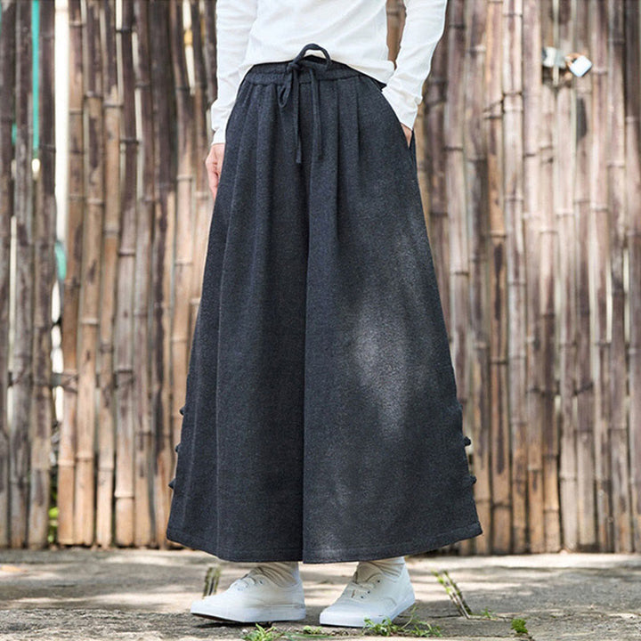 Buddha Stones冬用 中国風 カエルボタンデザイン コーデュロイ サーマル メンズ ワイドレッグパンツ ポケット付き - image 8