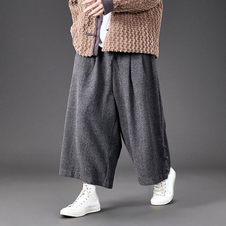 Buddha Stones冬用 中国風 カエルボタンデザイン コーデュロイ サーマル メンズ ワイドレッグパンツ ポケット付き - ディムグレー - US/UK/AU46、 EU56 (5XL) - image 18