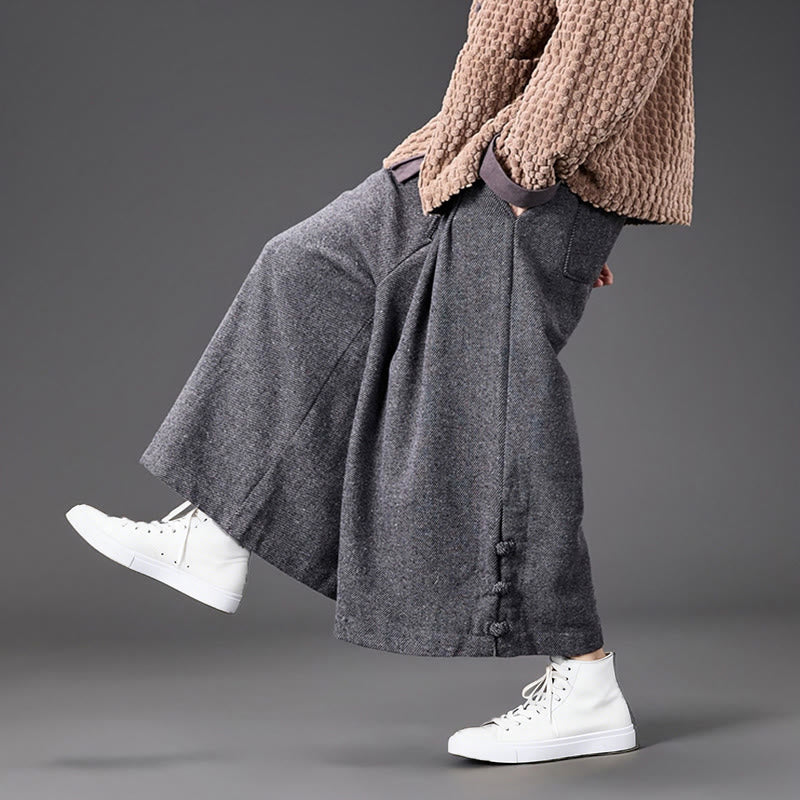 Buddha Stones冬用 中国風 カエルボタンデザイン コーデュロイ サーマル メンズ ワイドレッグパンツ ポケット付き - image 27