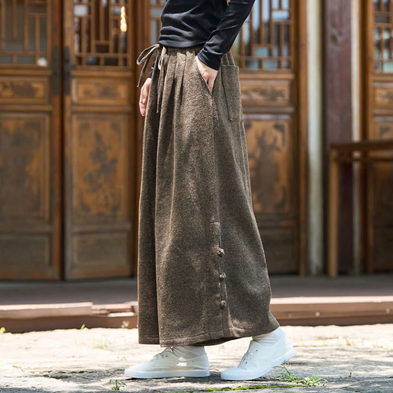 Buddha Stones冬用 中国風 カエルボタンデザイン コーデュロイ サーマル メンズ ワイドレッグパンツ ポケット付き - image 12